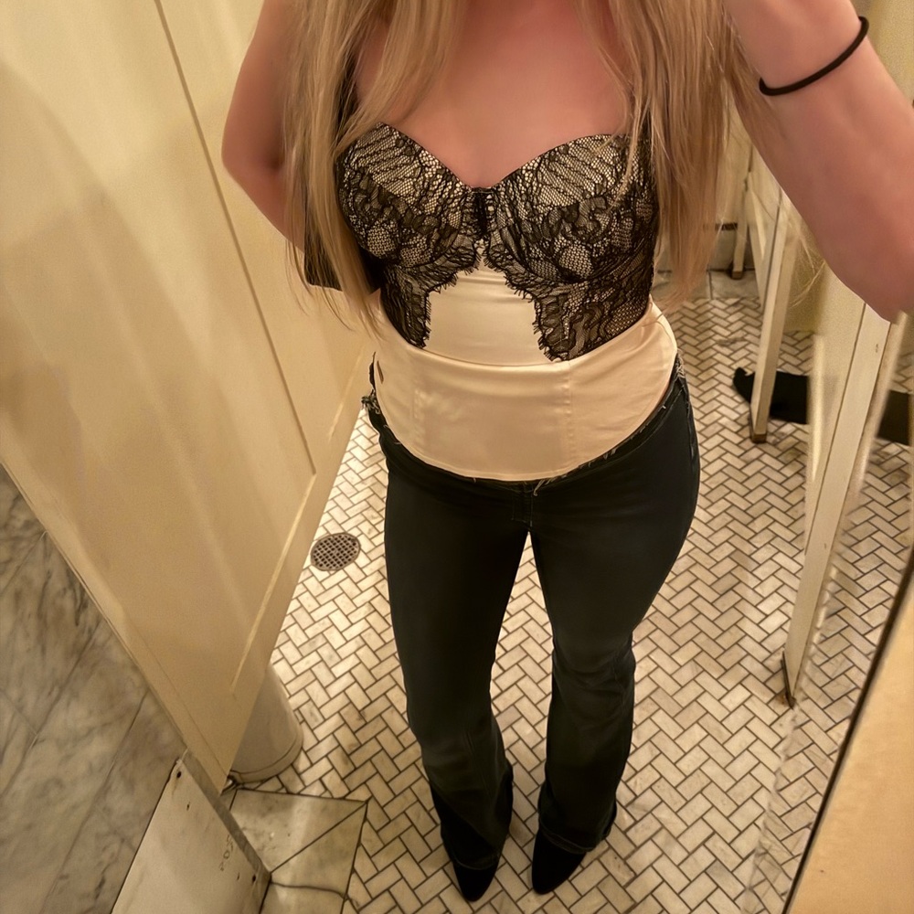 Guess Black and Cream Lace Bustier Top